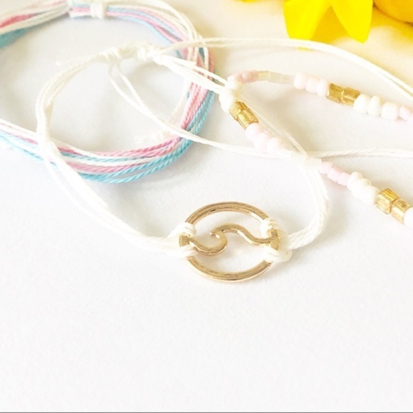 3/$20 Pink & White Wave Adjustable Cord Ankle Bracelet -0076 - Picture 2 of 7